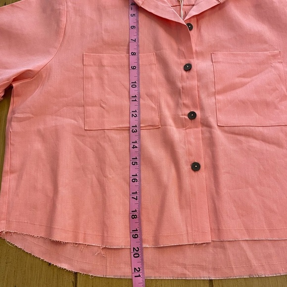 Shore Women’s Coral Button-Up Cropped Short Sleeve Shirt Linen Viscose NEW small - Picture 9 of 12